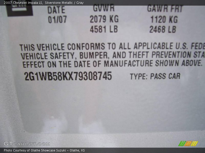 Silverstone Metallic / Gray 2007 Chevrolet Impala LS