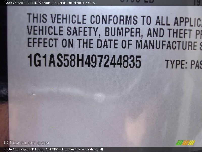 Imperial Blue Metallic / Gray 2009 Chevrolet Cobalt LS Sedan