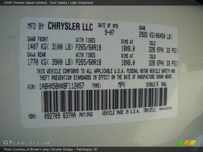 Cool Vanilla / Light Graystone 2008 Chrysler Aspen Limited