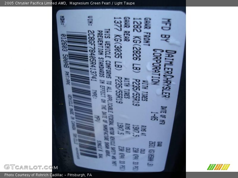 Magnesium Green Pearl / Light Taupe 2005 Chrysler Pacifica Limited AWD