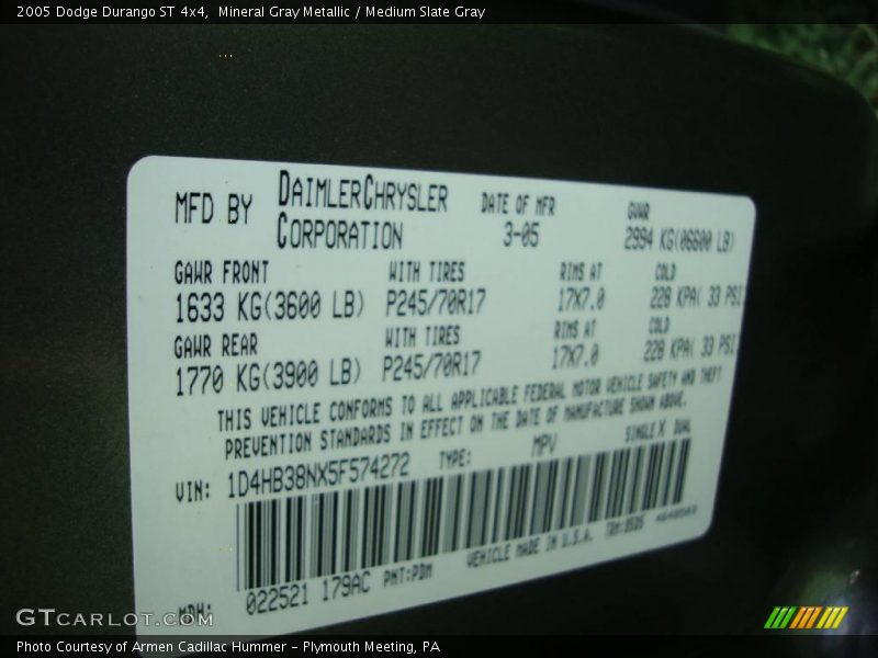 Mineral Gray Metallic / Medium Slate Gray 2005 Dodge Durango ST 4x4