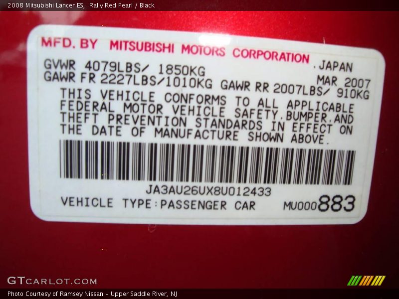 Rally Red Pearl / Black 2008 Mitsubishi Lancer ES
