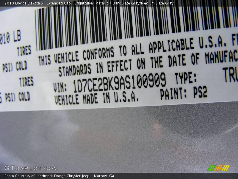 Bright Silver Metallic / Dark Slate Gray/Medium Slate Gray 2010 Dodge Dakota ST Extended Cab