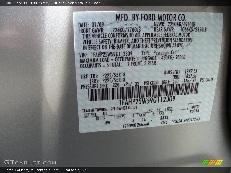 Brilliant Silver Metallic / Black 2009 Ford Taurus Limited