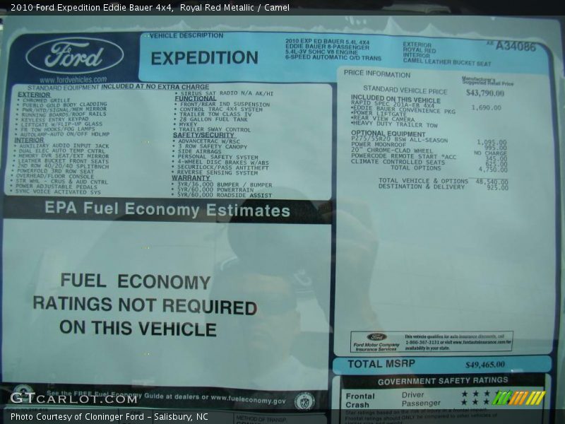 Royal Red Metallic / Camel 2010 Ford Expedition Eddie Bauer 4x4