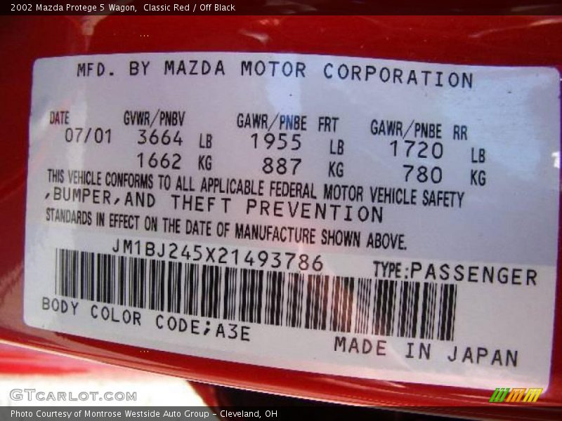 Classic Red / Off Black 2002 Mazda Protege 5 Wagon