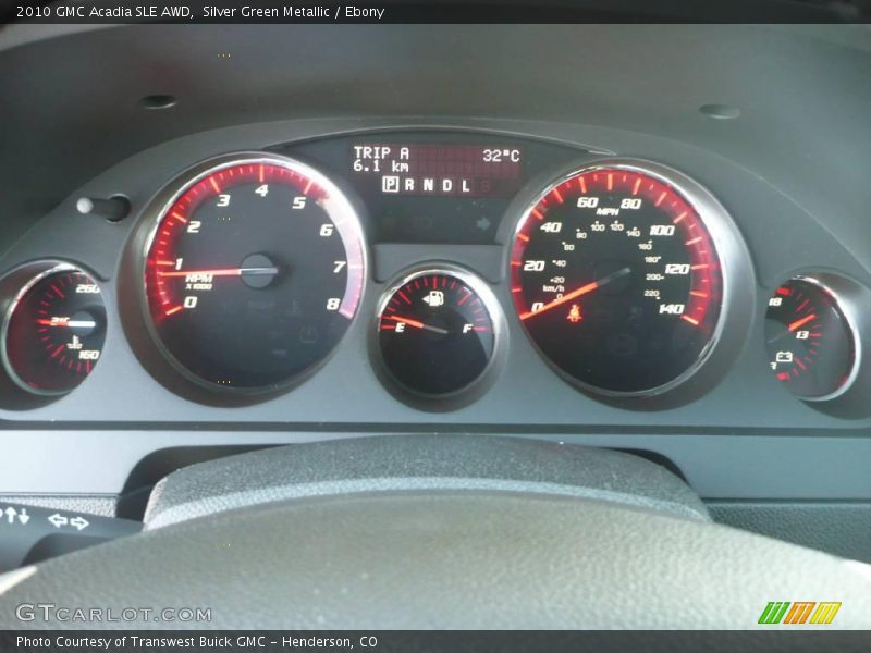 Silver Green Metallic / Ebony 2010 GMC Acadia SLE AWD