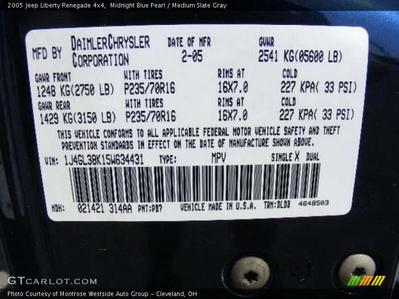 Midnight Blue Pearl / Medium Slate Gray 2005 Jeep Liberty Renegade 4x4