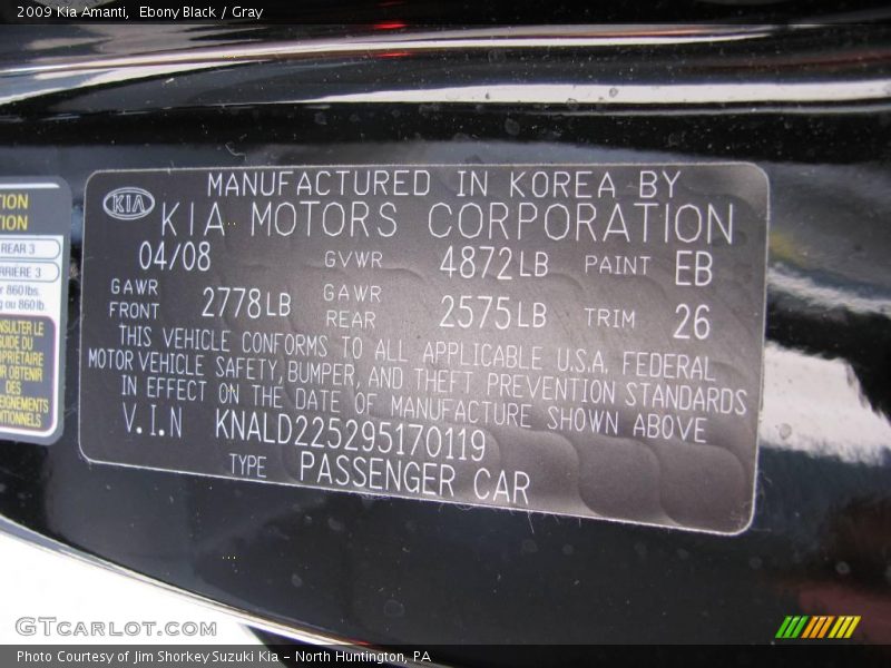 Ebony Black / Gray 2009 Kia Amanti