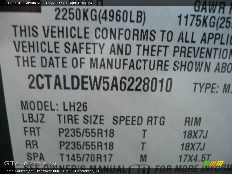 Onyx Black / Light Titanium 2010 GMC Terrain SLE