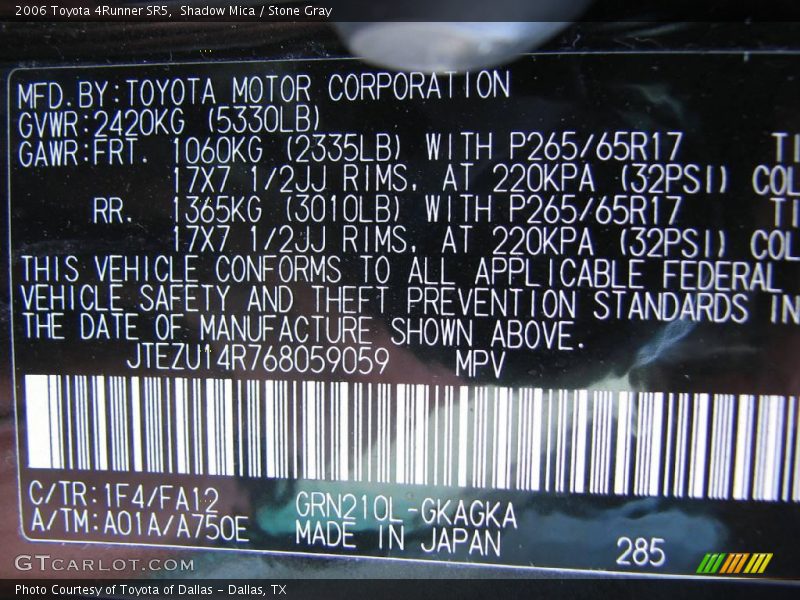 Shadow Mica / Stone Gray 2006 Toyota 4Runner SR5