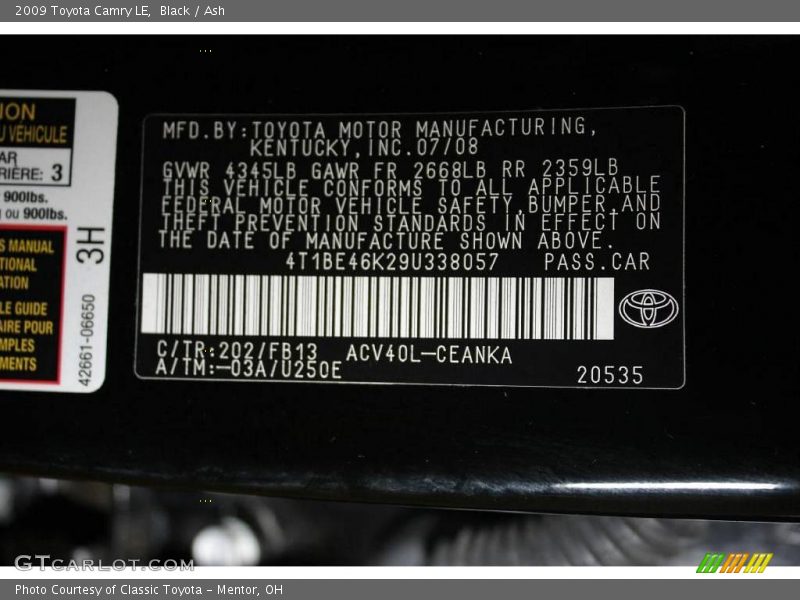 Black / Ash 2009 Toyota Camry LE