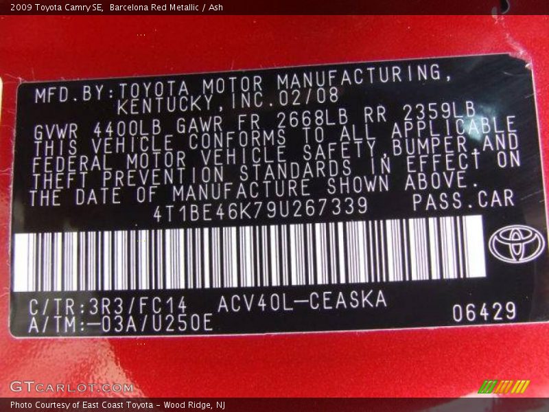 Barcelona Red Metallic / Ash 2009 Toyota Camry SE