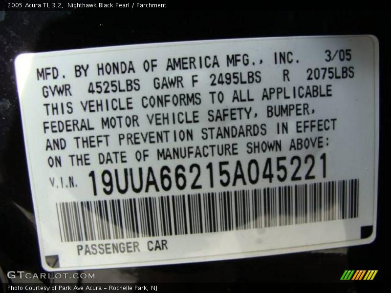 Nighthawk Black Pearl / Parchment 2005 Acura TL 3.2