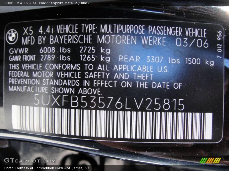 Black Sapphire Metallic / Black 2006 BMW X5 4.4i