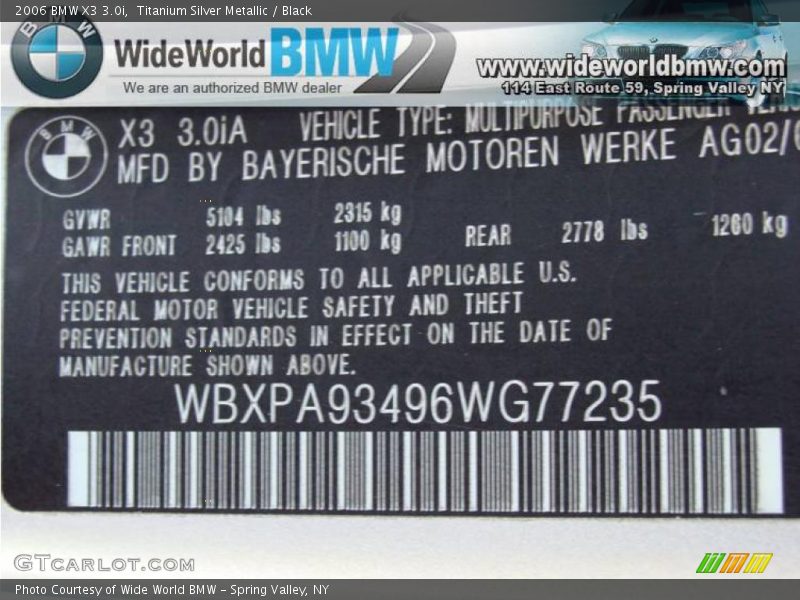 Titanium Silver Metallic / Black 2006 BMW X3 3.0i