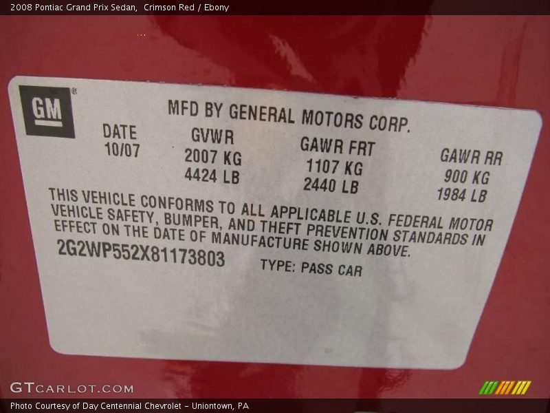 Crimson Red / Ebony 2008 Pontiac Grand Prix Sedan