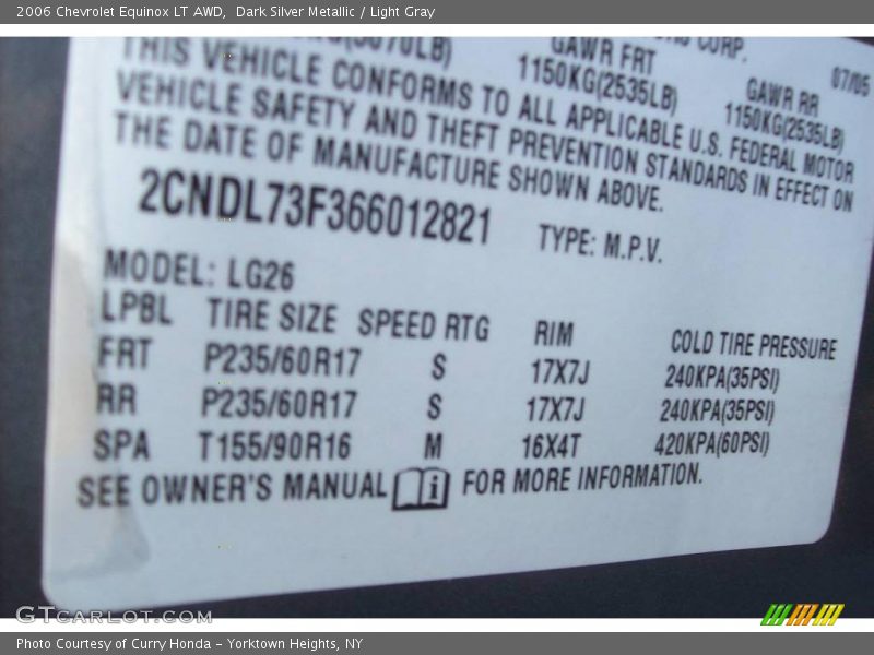 Dark Silver Metallic / Light Gray 2006 Chevrolet Equinox LT AWD