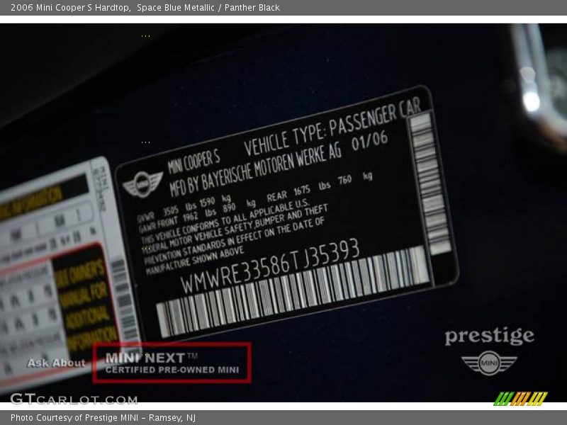 Space Blue Metallic / Panther Black 2006 Mini Cooper S Hardtop