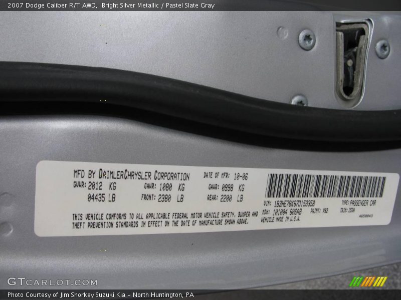 Bright Silver Metallic / Pastel Slate Gray 2007 Dodge Caliber R/T AWD