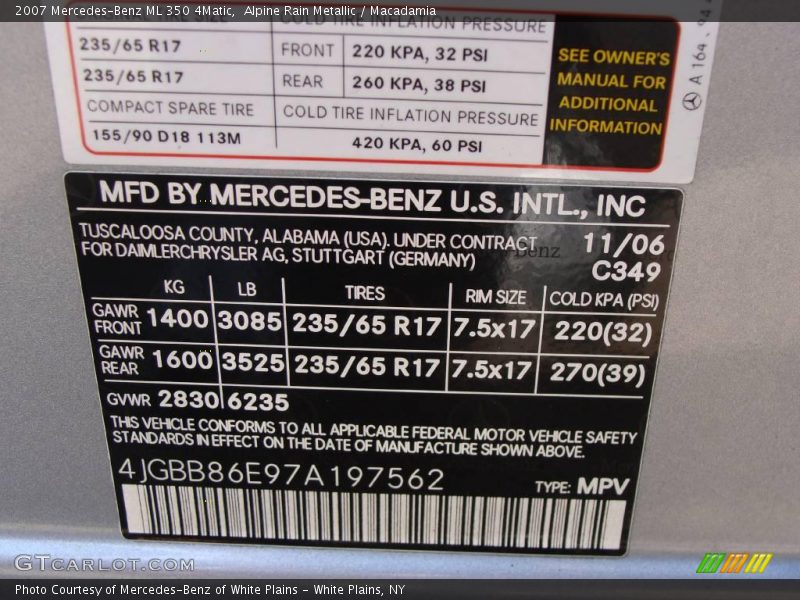 Alpine Rain Metallic / Macadamia 2007 Mercedes-Benz ML 350 4Matic