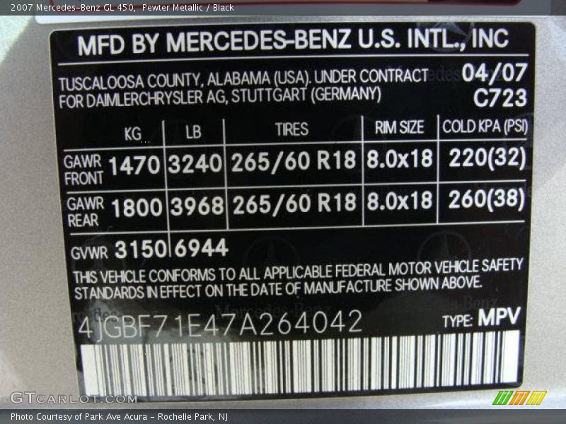 Pewter Metallic / Black 2007 Mercedes-Benz GL 450
