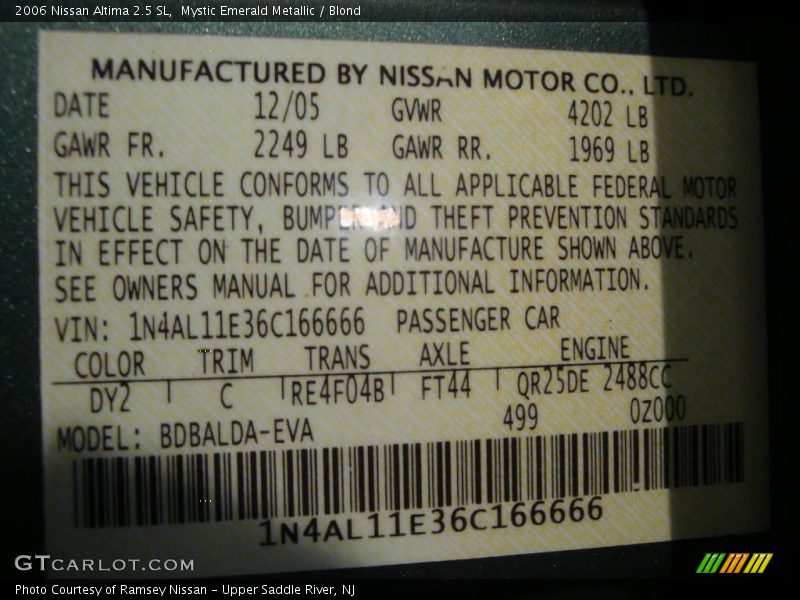 Mystic Emerald Metallic / Blond 2006 Nissan Altima 2.5 SL