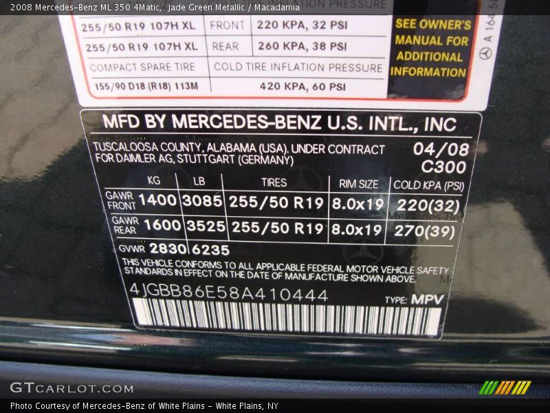 Jade Green Metallic / Macadamia 2008 Mercedes-Benz ML 350 4Matic