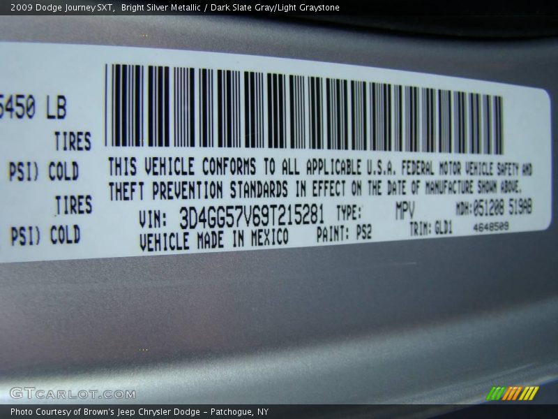 Bright Silver Metallic / Dark Slate Gray/Light Graystone 2009 Dodge Journey SXT