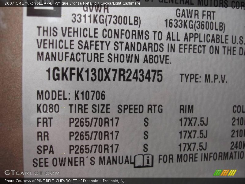 Antique Bronze Metallic / Cocoa/Light Cashmere 2007 GMC Yukon SLE 4x4