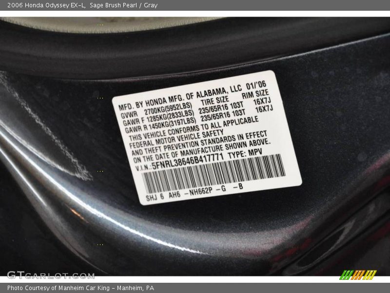 Sage Brush Pearl / Gray 2006 Honda Odyssey EX-L