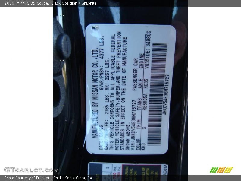 Black Obsidian / Graphite 2006 Infiniti G 35 Coupe