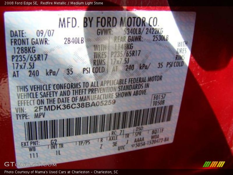 Redfire Metallic / Medium Light Stone 2008 Ford Edge SE