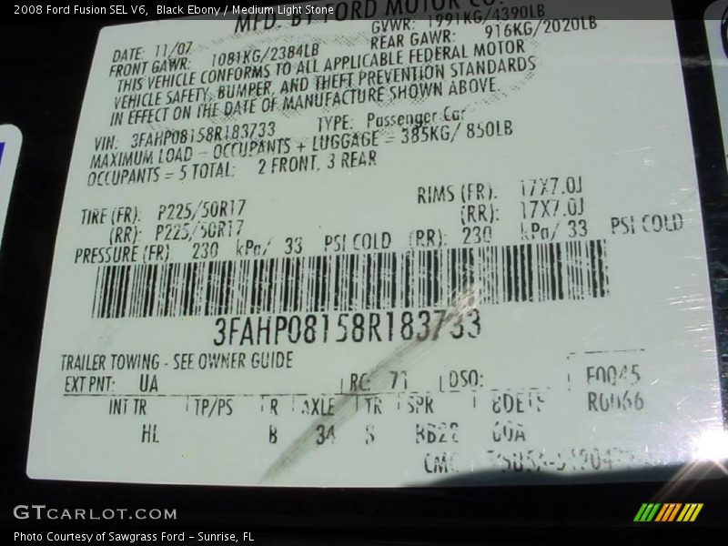 Black Ebony / Medium Light Stone 2008 Ford Fusion SEL V6