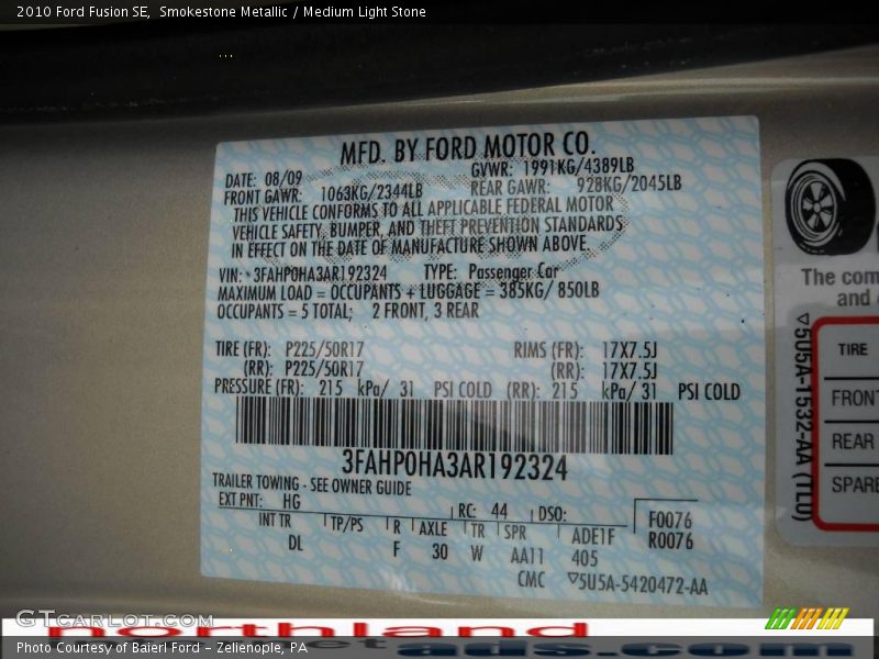 Smokestone Metallic / Medium Light Stone 2010 Ford Fusion SE