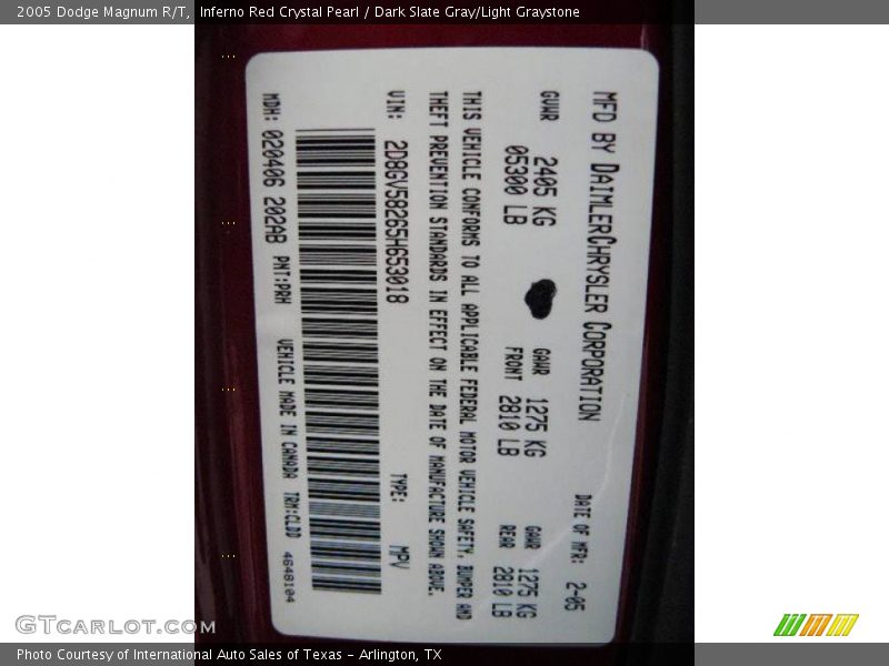 Inferno Red Crystal Pearl / Dark Slate Gray/Light Graystone 2005 Dodge Magnum R/T