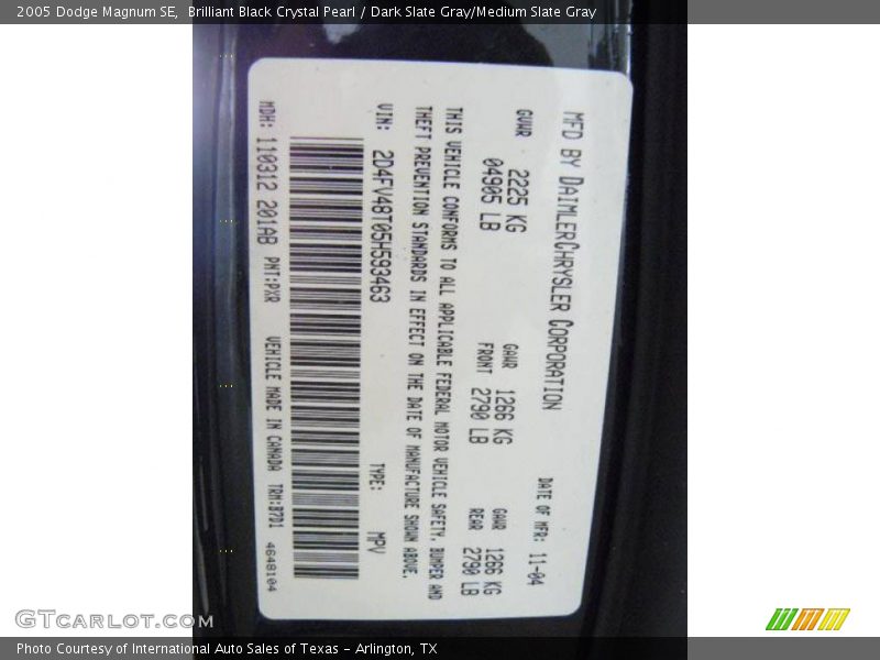 Brilliant Black Crystal Pearl / Dark Slate Gray/Medium Slate Gray 2005 Dodge Magnum SE