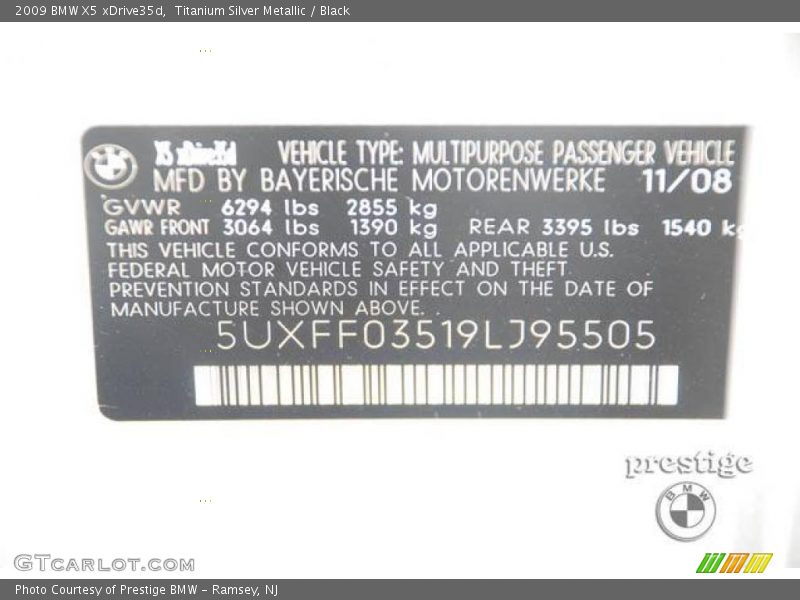 Titanium Silver Metallic / Black 2009 BMW X5 xDrive35d