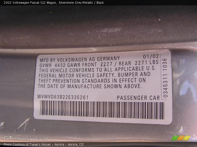 Silverstone Grey Metallic / Black 2002 Volkswagen Passat GLS Wagon
