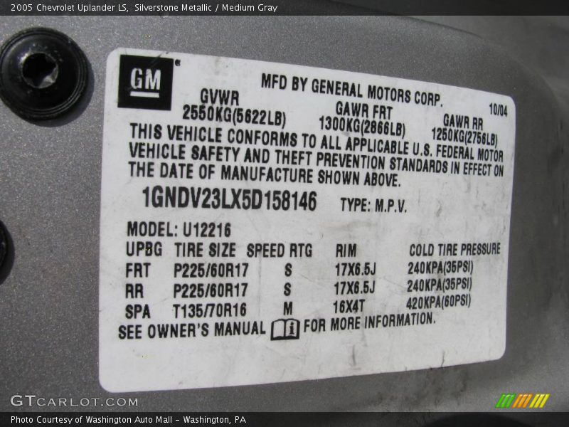 Silverstone Metallic / Medium Gray 2005 Chevrolet Uplander LS