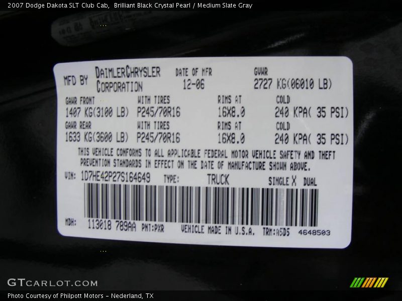 Brilliant Black Crystal Pearl / Medium Slate Gray 2007 Dodge Dakota SLT Club Cab