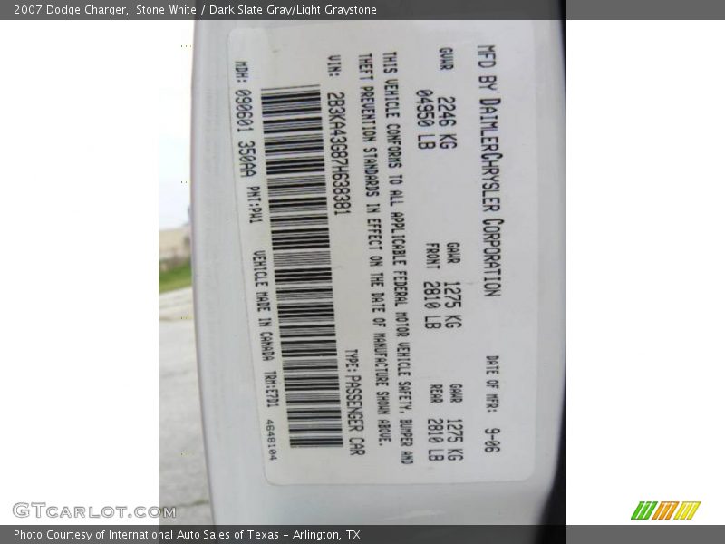 Stone White / Dark Slate Gray/Light Graystone 2007 Dodge Charger