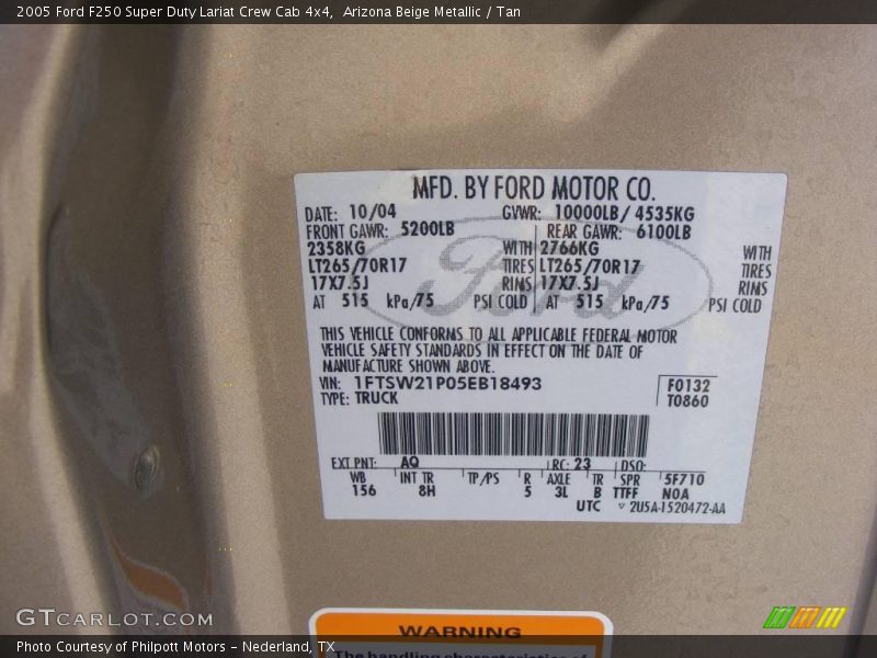 Arizona Beige Metallic / Tan 2005 Ford F250 Super Duty Lariat Crew Cab 4x4