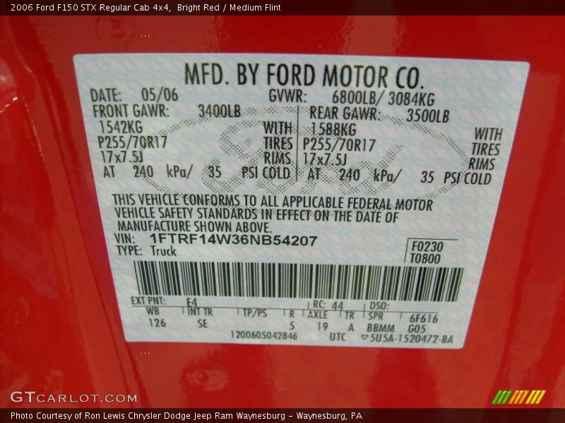 Bright Red / Medium Flint 2006 Ford F150 STX Regular Cab 4x4