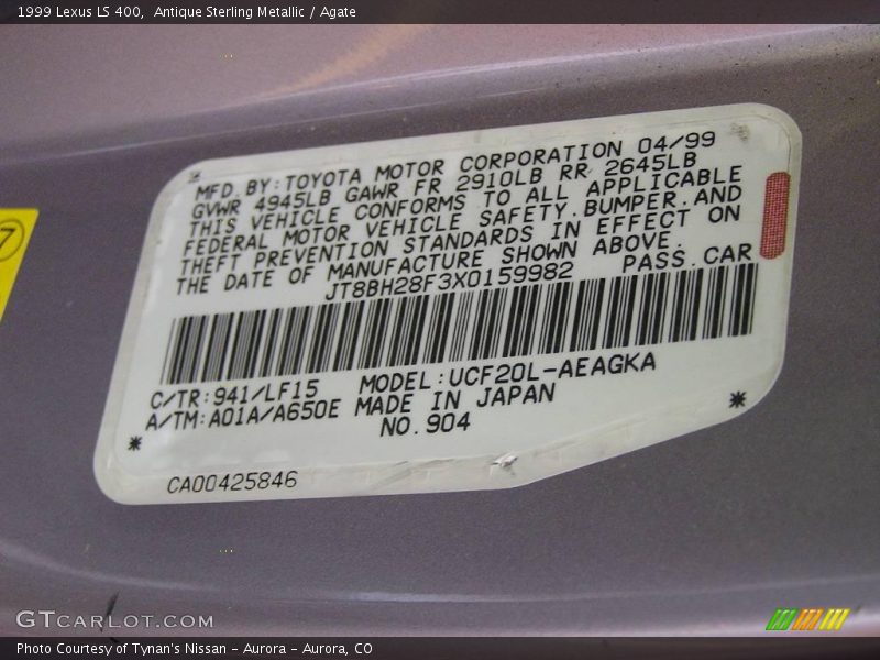 Antique Sterling Metallic / Agate 1999 Lexus LS 400