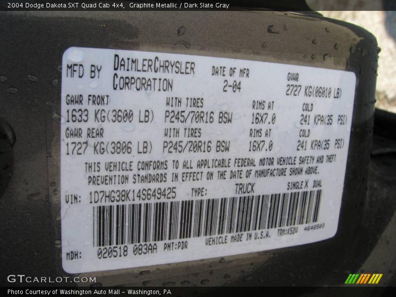 Graphite Metallic / Dark Slate Gray 2004 Dodge Dakota SXT Quad Cab 4x4