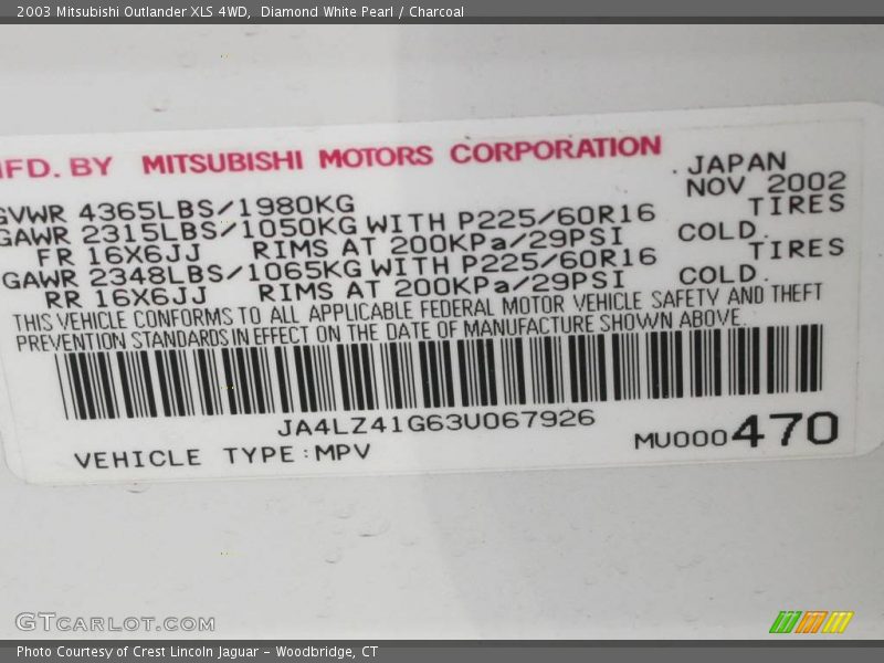 Diamond White Pearl / Charcoal 2003 Mitsubishi Outlander XLS 4WD