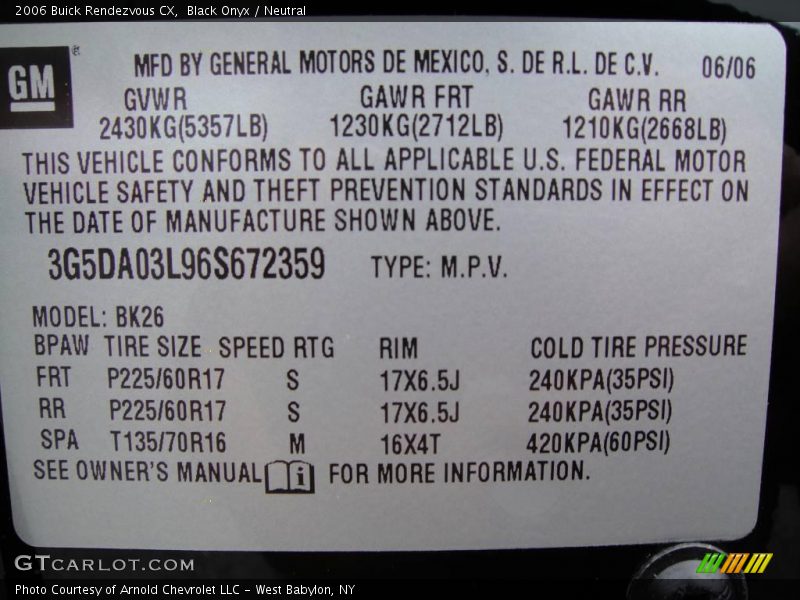 Black Onyx / Neutral 2006 Buick Rendezvous CX