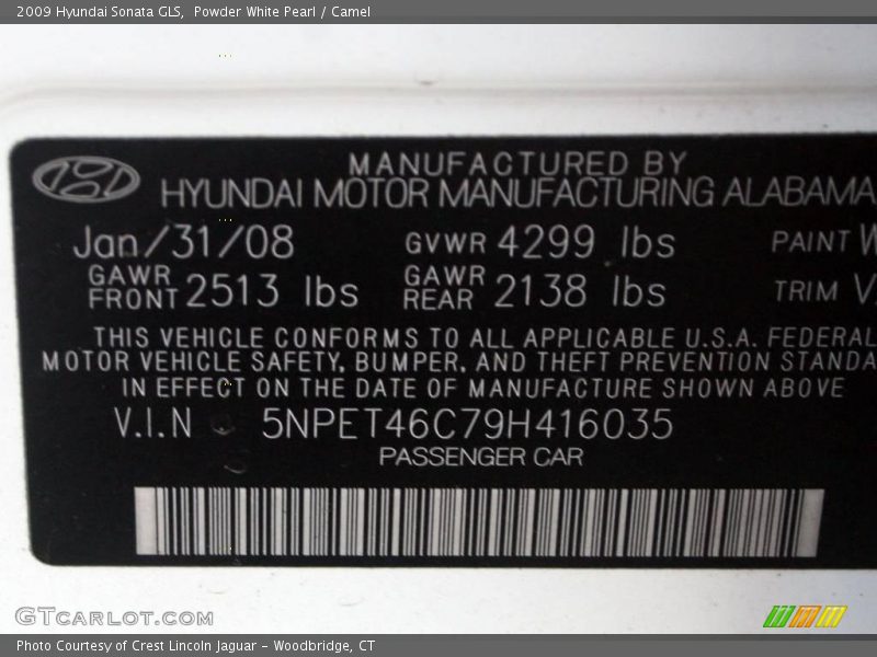 Powder White Pearl / Camel 2009 Hyundai Sonata GLS