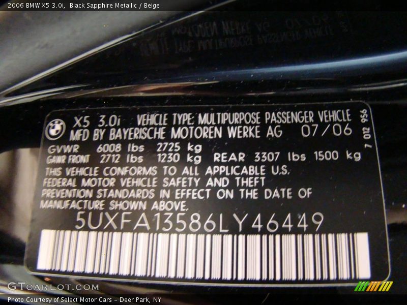 Black Sapphire Metallic / Beige 2006 BMW X5 3.0i